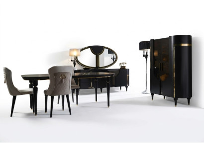 Ensemble de table de salle à manger Table à manger 4 chaises Mobilier de luxe Style chaise Groupe de meubles commode 8 pièces