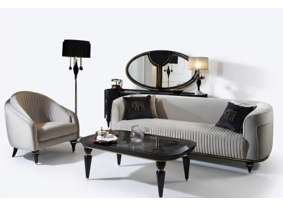 Ensemble de canapés 3+1 places en tissu design gris noir avec suite de canapé.
