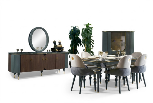Salle à manger Set Suite Vitrine Table 6x Chaise Commode Miroir Moderne neuf 10 pièces.