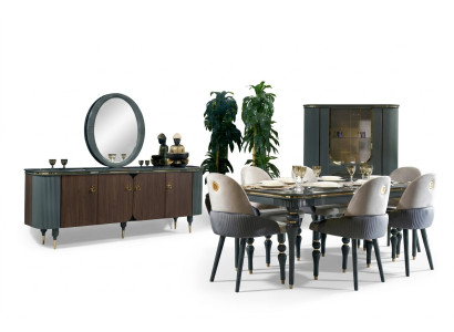 Salle à manger Set Suite Vitrine Table 6x Chaise Commode Miroir Moderne neuf 10 pièces.