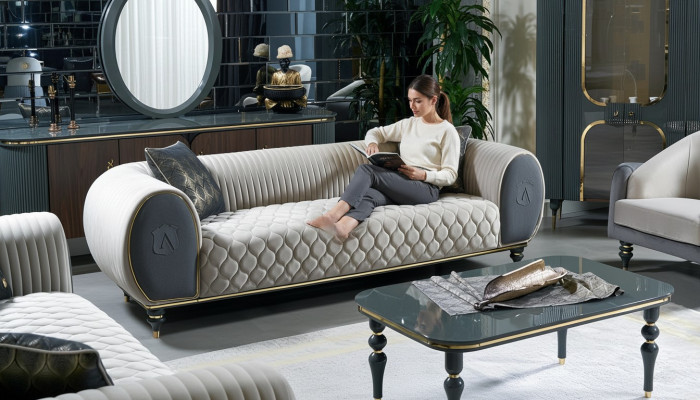 Canapé 3 places 3 places Tissu Canapé de luxe Canapé grande rembourrage 230cm Designer