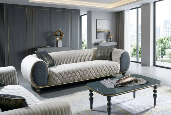 Canapé 3 places 3 places Tissu Canapé de luxe Canapé grande rembourrage 230cm Designer