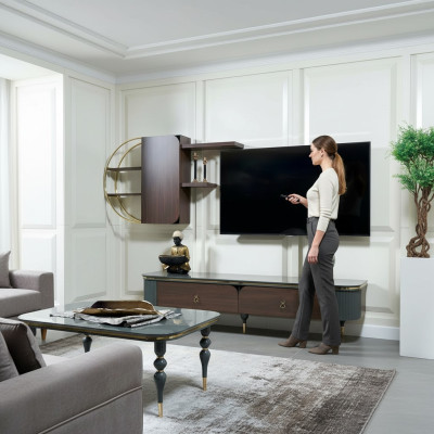 Conception de meubles TV en bois Étagères Unités murales Étagère Meuble bas de salon Cabinets muraux côtés