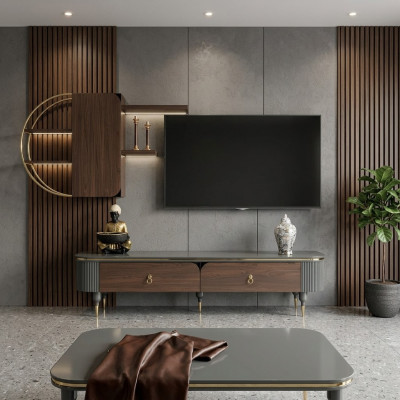 Conception de meubles TV en bois Étagères Unités murales Étagère Meuble bas de salon Cabinets muraux côtés