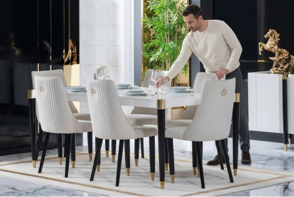 Ensemble de salle à manger Suite Set Complet Fauteuil Design 6x Chaises Tissu d'ameublement Textile