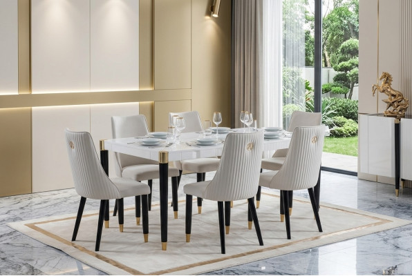 Ensemble de salle à manger Suite Set Complet Fauteuil Design 6x Chaises Tissu d'ameublement Textile