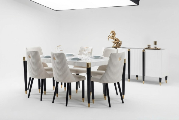 Ensemble de salle à manger Suite Set Complet Fauteuil Design 6x Chaises Tissu d'ameublement Textile