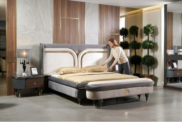 Cadre de lit de luxe Lits Cadre de lit double Design Mobilier Lit Mariage Hôtel Moderne