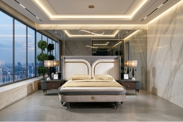 Cadre de lit de luxe Lits Cadre de lit double Design Mobilier Lit Mariage Hôtel Moderne