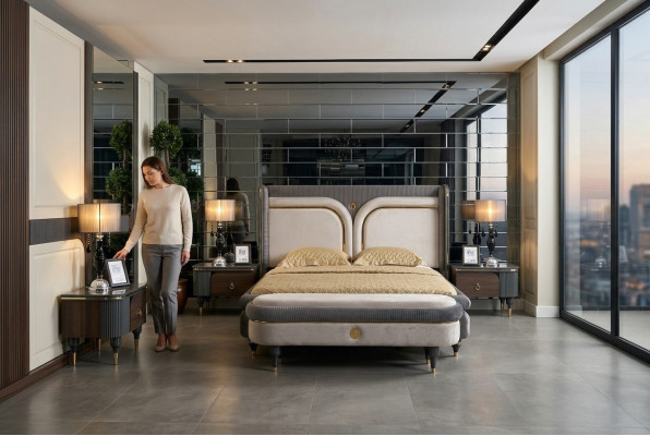 Lit 2x Table de nuit 3 pièces. Ensemble de lits Lit double Chambre d'hôtel Ehe Luxe nouveau