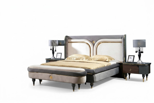 Lit 2x Table de nuit 3 pièces. Ensemble de lits Lit double Chambre d'hôtel Ehe Luxe nouveau