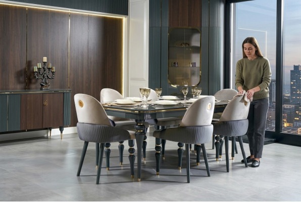 Ensemble de salle à manger Ess Group Table en bois Tables Complet Ensemble de 7 pièces Table à manger 6x Chaises