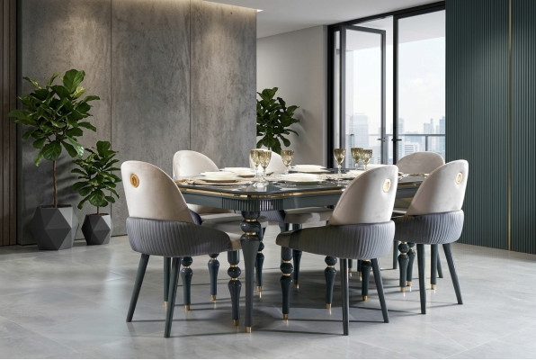 Ensemble de salle à manger Ess Group Table en bois Tables Complet Ensemble de 7 pièces Table à manger 6x Chaises