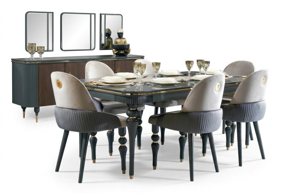 Ensemble de salle à manger Ess Group Table en bois Tables Complet Ensemble de 7 pièces Table à manger 6x Chaises