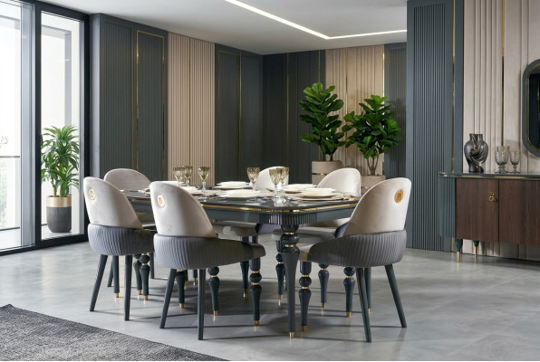 Ensemble de salle à manger Chaise en velours Textile Lehn 6x Chaises Groupe Set Salon Bois Authentique