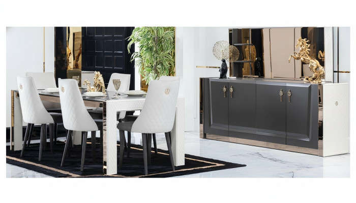 Salle à manger Ensemble Table 6x Chaise Commode Miroir Style italien Groupe neuf