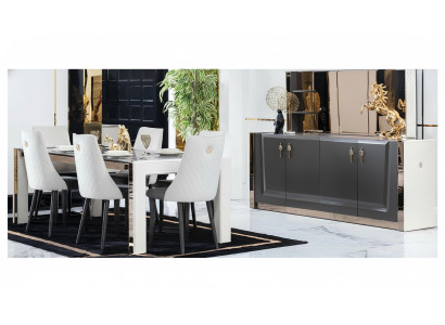Salle à manger Ensemble Table 6x Chaise Commode Miroir Style italien Groupe neuf
