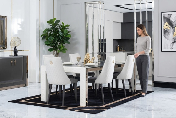 Conception de tables de luxe Salle à manger Meubles italiens Table Fauteuil 6x Chaises neuves