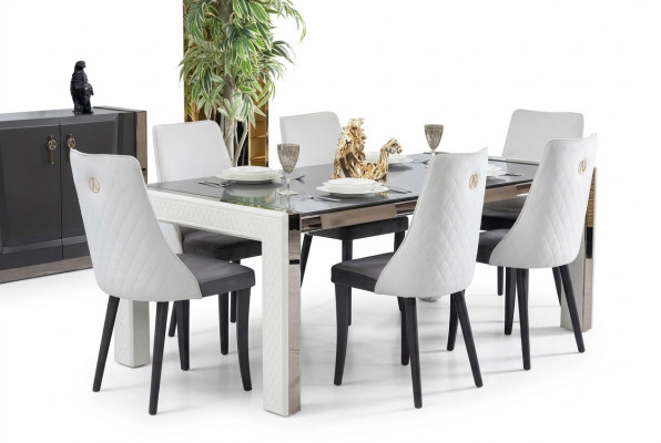 Conception de tables de luxe Salle à manger Meubles italiens Table Fauteuil 6x Chaises neuves