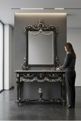 Miroir classique Coiffeuse Table Console Blanche mobilier de chambre en bois 2 pièces