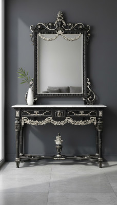 Miroir classique Coiffeuse Table Console Blanche mobilier de chambre en bois 2 pièces