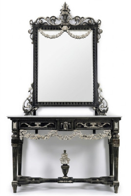 Miroir classique Coiffeuse Table Console Blanche mobilier de chambre en bois 2 pièces