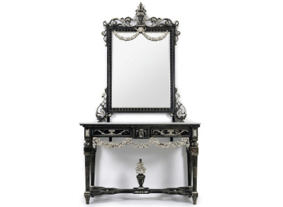 Miroir classique Coiffeuse Table Console Blanche mobilier de chambre en bois 2 pièces