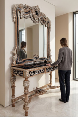 Miroir mural style maison de campagne console coiffeuse avec miroir table console marron