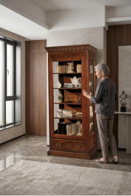 Meubles Vitrine en bois massif Vitrine en verre Armoire en bois massif Bahut Vitrine Salon