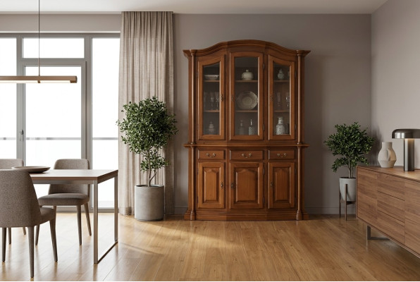 Vitrine en bois massif Meuble de salle de séjour Buffet Vitrines en bois massif Armoire en verre