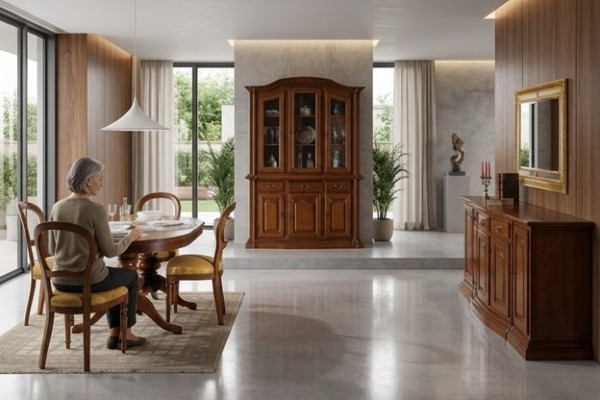 Ensemble de salle à manger design Suite de 7 pièces en bois Meuble Commode 4 chaises Table Vitrine nouvelles