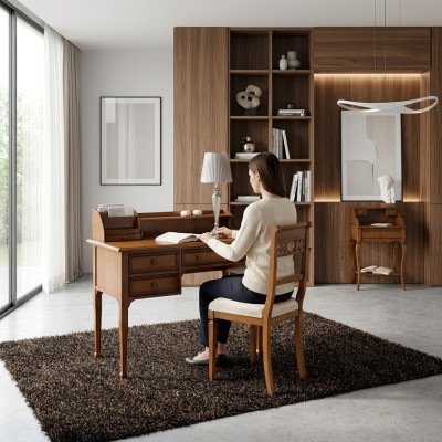 Table en bois Chaise Tables 2pcs Ameublement Bois massif Bureau Fauteuil Table