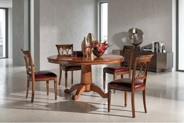 Suite de 4 chaises design Art Deco avec rembourrage neuf, siège en bois, ensemble de chaises de salle à manger.