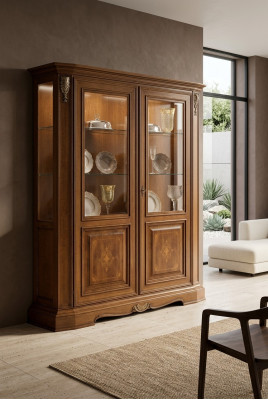 Vitrine 2 portes Armoire en bois Vitrines de salon Vitrines de design Mobilier en verre