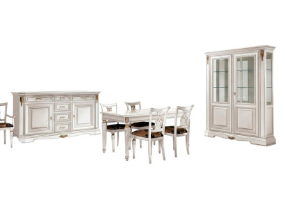 Salle à manger Table à manger Chaise Commode Vitrine Groupe Ensemble en bois Blanc 7 pièces neuf