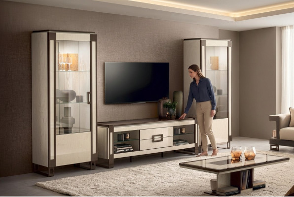 Design-Regalwandeinheit Sideboard 2x Vitrinenschrank TV-Schrank Lowboard Sideboard 3-tlg. Wohnwand-Set