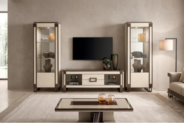 Design-Regalwandeinheit Sideboard 2x Vitrinenschrank TV-Schrank Lowboard Sideboard 3-tlg. Wohnwand-Set