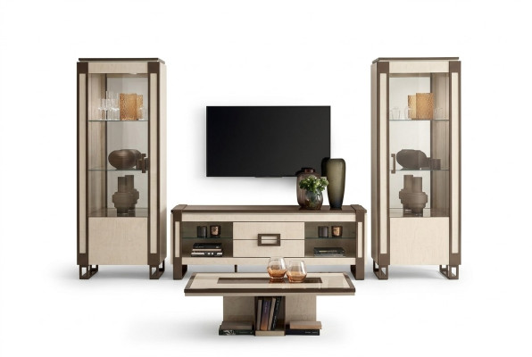 Design-Regalwandeinheit Sideboard 2x Vitrinenschrank TV-Schrank Lowboard Sideboard 3-tlg. Wohnwand-Set