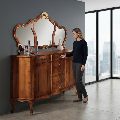 Braun Commode Coiffeuse Coiffeuse Coiffeuse Miroir 7 tiroirs nouveau