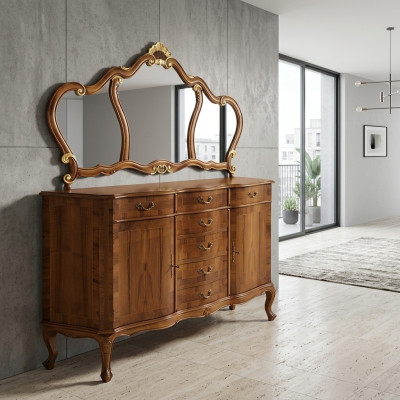 Braun Commode Coiffeuse Coiffeuse Coiffeuse Miroir 7 tiroirs nouveau