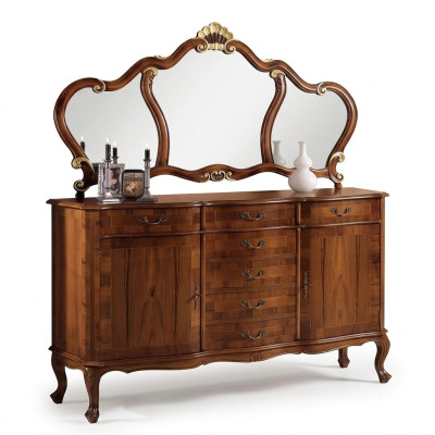 Braun Commode Coiffeuse Coiffeuse Coiffeuse Miroir 7 tiroirs nouveau