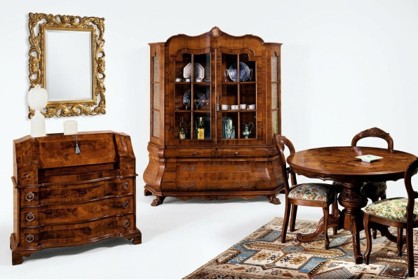 Ensemble complet Table à manger 3 chaises Ensemble de salle à manger Vitrine Commode 6 pièces Ensemble baroque