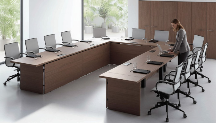 Table de conférence Chaises Groupe Mobilier de bureau Italie Bureau-table de réunion 7 pièces.