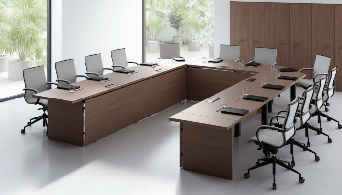 Table de conférence Chaises Groupe Mobilier de bureau Italie Bureau-table de réunion 7 pièces.