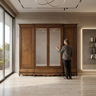 Ensemble de garde-robe Ensemble de garde-robe en bois Chambre à coucher Mobilier en bois massif Italie Armoires