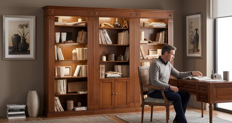 Étagère Salon Armoire Bibliothèque Bois Armoire de bureau Armoires Vitrine Italie