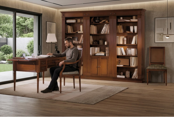 Bureau et chaise en bois avec accoudoirs Étagère de livres Mobilier de bureau Design 3 pièces