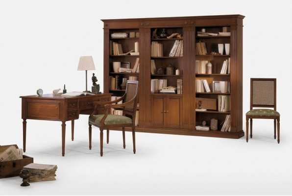 Bureau et chaise en bois avec accoudoirs Étagère de livres Mobilier de bureau Design 3 pièces