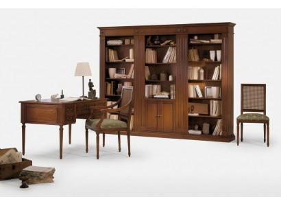 Bureau et chaise en bois avec accoudoirs Étagère de livres Mobilier de bureau Design 3 pièces