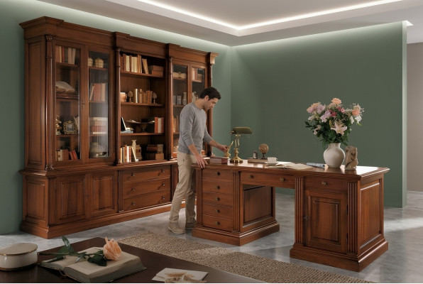 Mobilier de bureau Bureau en bois massif Étagère de bibliothèque Tablette Armoire 2 pièces